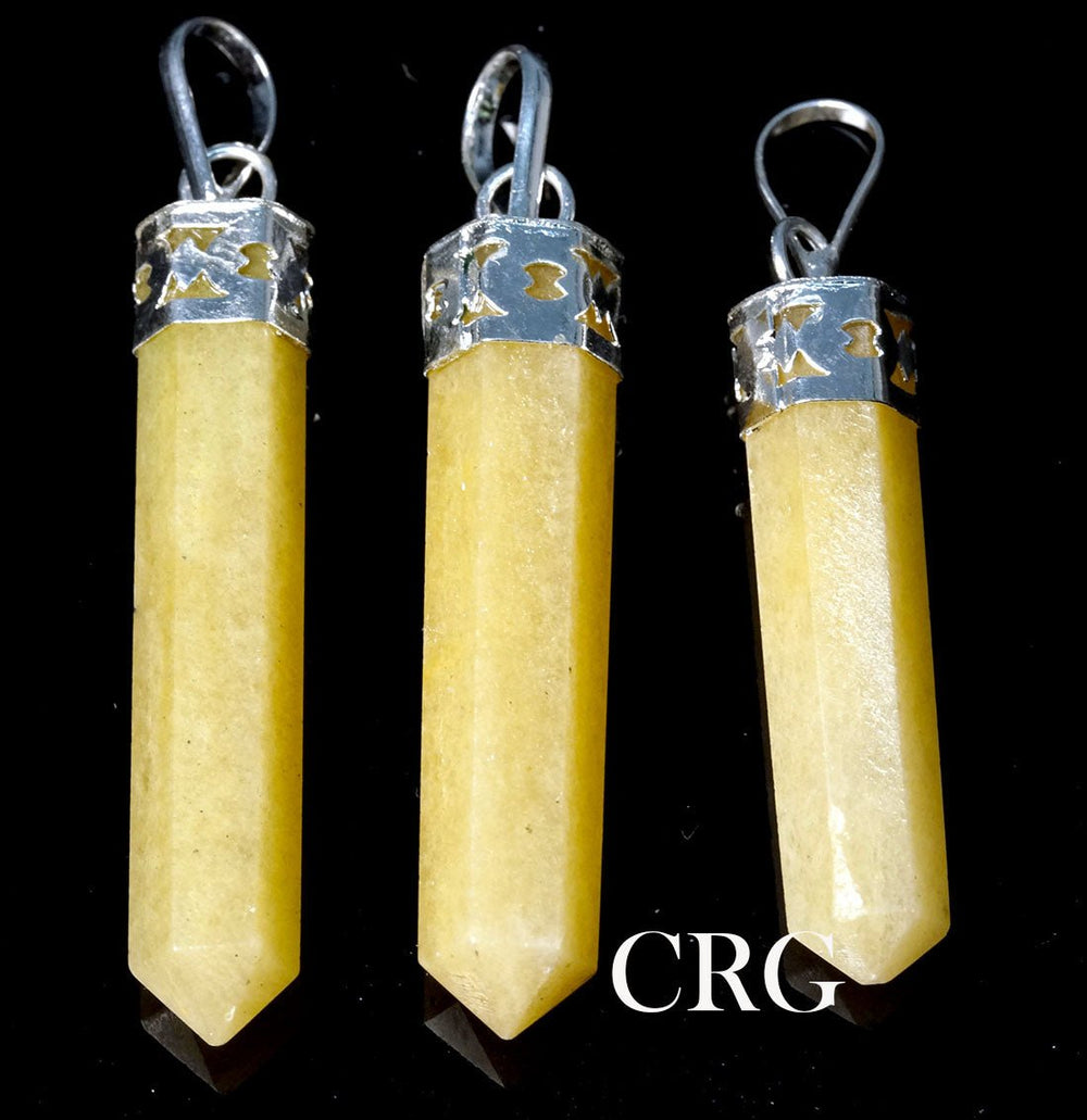 Yellow Aventurine Point Pendant (1 Inch) (2 Pcs) Silver-Plated Small 6-Sided Crystal Pencil Point Pendant