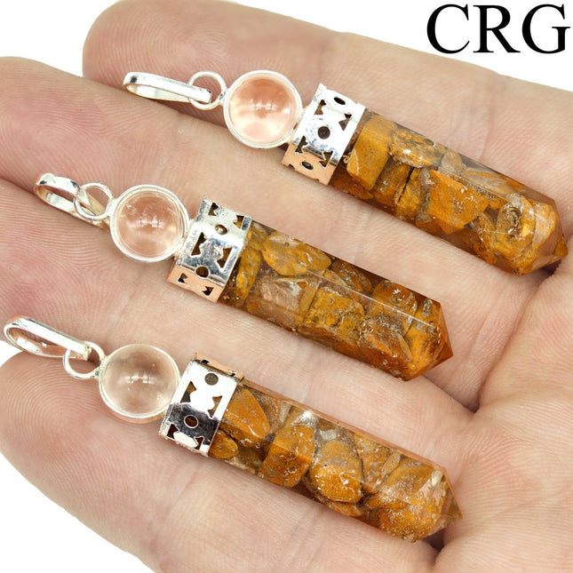 Yellow Jasper Pendant (1 Inch) (4 Pcs) Silver-Plated 6-Sided Small Yellow Jasper Orgonite/Orgone Point Charm with Crystal Ball - Crystal River Gems